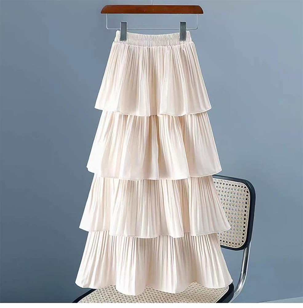 【BAON】Kue banding frill long skirt Solid Color Ruffle Mid-length Skirt - Kawaii Fashion Shop